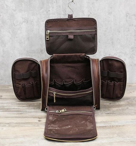 EURYNOME Toiletry Bag For Men, Genuine Leather Toiletries Organizer, Travel Hanging Toiletry Bag Large Water-resistant Bathroom Shaving Kit for Cosmetics, Makeup Case Travel Dopp Kit in Saudi Arabia