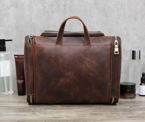 EURYNOME Toiletry Bag For Men, Genuine Leather Toiletries Organizer, Travel Hanging Toiletry Bag Large Water-resistant Bathroom Shaving Kit for Cosmetics, Makeup Case Travel Dopp Kit in Saudi Arabia