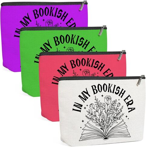 4PCS Book Lovers Gifts Makeup Bag, Bookish Gifts Cosmetic Bags for Women, Reading Accessories Travel Toiletry Bag Zipper Pouch Book Club Gift for Girls Readers Librarian Teacher Appreciation in Saudi Arabia