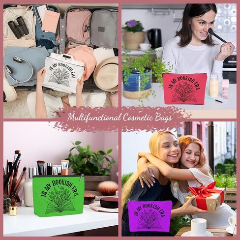 4PCS Book Lovers Gifts Makeup Bag, Bookish Gifts Cosmetic Bags for Women, Reading Accessories Travel Toiletry Bag Zipper Pouch Book Club Gift for Girls Readers Librarian Teacher Appreciation in Saudi Arabia