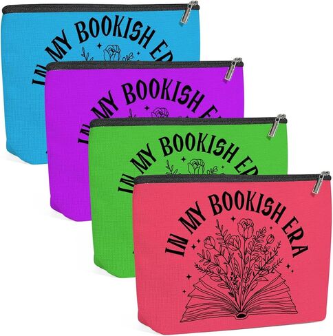 4PCS Book Lovers Gifts Makeup Bag, Bookish Gifts Cosmetic Bags for Women, Reading Accessories Travel Toiletry Bag Zipper Pouch Book Club Gift for Girls Readers Librarian Teacher Appreciation in Saudi Arabia