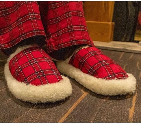 Irish Flannel Slippers, Tartan Fluffy Wool Winter House Shoes, Made in Ireland in Saudi Arabia