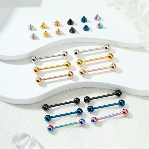 FECTAS 24PCS Tongue Nipple Piercing Jewelry Nipple Rings with Replacement Balls 14 Gauge Stainless Steel Tongue Rings Straight Barbell Bars Body Piercing Jewelry 14/16/18mm in Saudi Arabia
