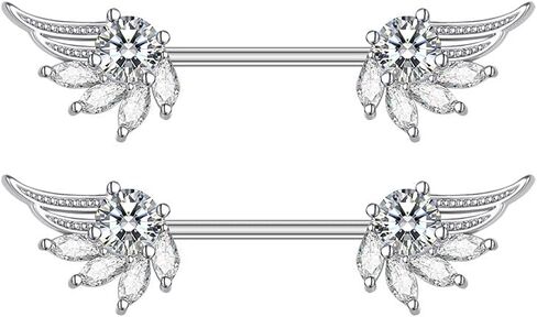 14G Angel Wings Stainless Steel Nipple Rings Sparkling Crystal Rhinestone CZ Straight Barbell Tongue Ring Nipplering Shield Bar Piercing Body Jewelry Fashion Jewelry Gifts for Women Girls Girlfriend in Saudi Arabia