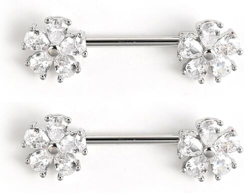 14G Clear CZ Flower Nipple Rings for Women 316L Surgical Steel Nipple Piercing Jewelry Sparkle Nipplerings Nipple Barbell Nipple Piercing Jewelry in Saudi Arabia