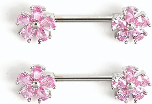 14G Clear CZ Flower Nipple Rings for Women 316L Surgical Steel Nipple Piercing Jewelry Sparkle Nipplerings Nipple Barbell Nipple Piercing Jewelry in Saudi Arabia