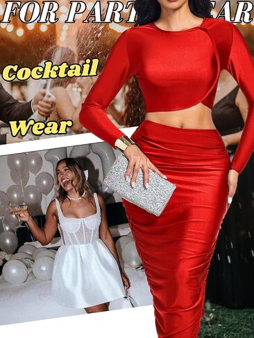 Kaei&Shi Two Piece Skirt Set for Women,Long Sleeve Top Maxi Skirts,Date Night Outfits Going Out Cocktail Party in Saudi Arabia