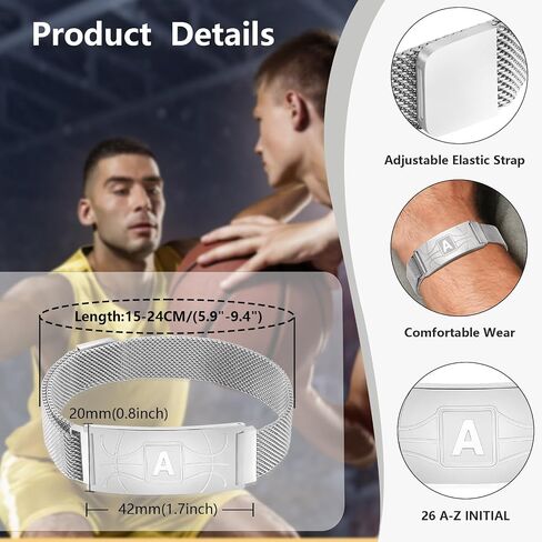 Graduation Gifts for him Basketball Initial Bracelet Black/Sliver/Gold Stainless Steel A-Z Letter Charm Bracelets Adjustable Wristbands Basketball Gifts Idea for Players Team Lovers Men Dad in Saudi Arabia