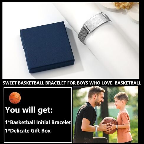 Graduation Gifts for him Basketball Initial Bracelet Black/Sliver/Gold Stainless Steel A-Z Letter Charm Bracelets Adjustable Wristbands Basketball Gifts Idea for Players Team Lovers Men Dad in Saudi Arabia