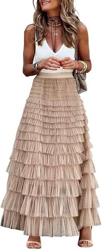 Ebossy Women's Teared Tiered Tutu Tulle Skirt مسدود حفلة حفلة موسيقية طويلة in Saudi Arabia