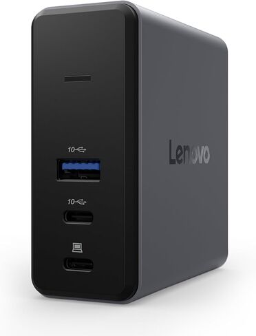 قاعدة شحن رفيعة للسفر USB-C من لينوفو، 8 منافذ، مرور يصل إلى 65 وات PD، كابل USB-C مدمج، دعم شاشة 4K، أسود in Kuwait