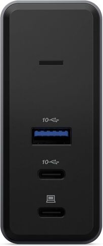 قاعدة شحن رفيعة للسفر USB-C من لينوفو، 8 منافذ، مرور يصل إلى 65 وات PD، كابل USB-C مدمج، دعم شاشة 4K، أسود in Kuwait