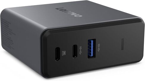 قاعدة شحن رفيعة للسفر USB-C من لينوفو، 8 منافذ، مرور يصل إلى 65 وات PD، كابل USB-C مدمج، دعم شاشة 4K، أسود in Kuwait