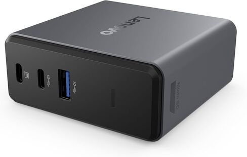 قاعدة شحن رفيعة للسفر USB-C من لينوفو، 8 منافذ، مرور يصل إلى 65 وات PD، كابل USB-C مدمج، دعم شاشة 4K، أسود in Kuwait