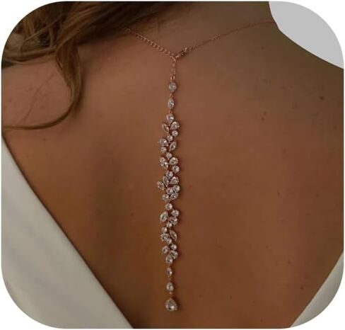 Simple Crystal Leaf Back Chain Body Jewelry for Women Festival Rhinestone Necklace Bridal Wedding Backdrop Body Accessories Jewelry in Kuwait