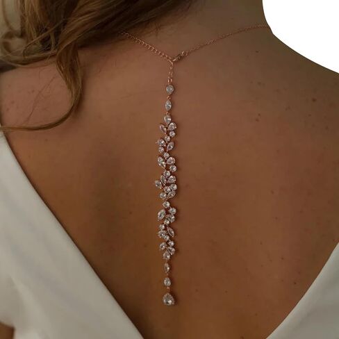 Simple Crystal Leaf Back Chain Body Jewelry for Women Festival Rhinestone Necklace Bridal Wedding Backdrop Body Accessories Jewelry in Kuwait