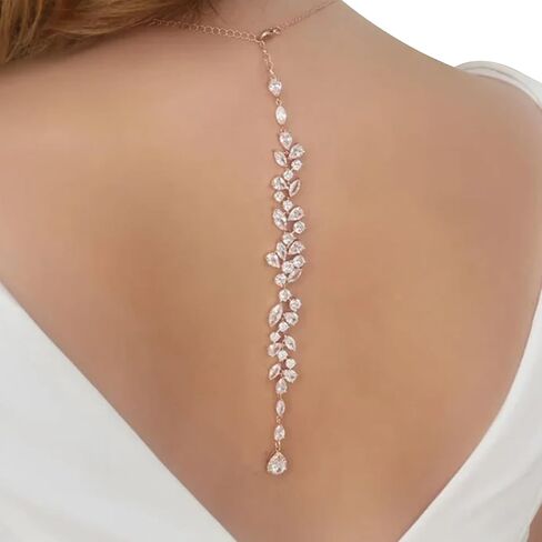 Simple Crystal Leaf Back Chain Body Jewelry for Women Festival Rhinestone Necklace Bridal Wedding Backdrop Body Accessories Jewelry in Kuwait