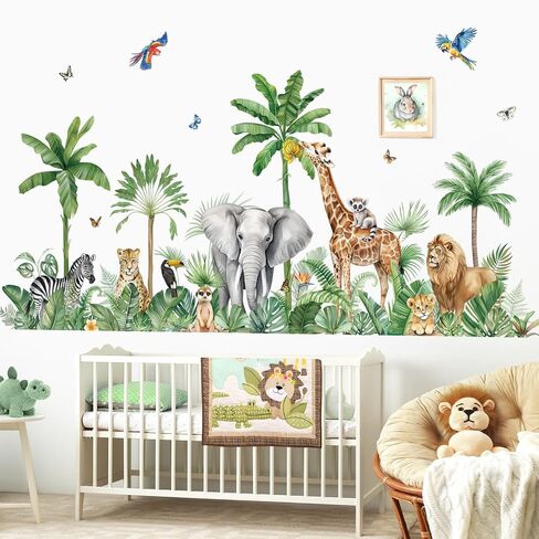 Decalmile safari حيوانات Safari كبيرة الشجرة الجدار شارات الغابة حيوانات الزرافة ملصقات جدار الأسد in Kuwait