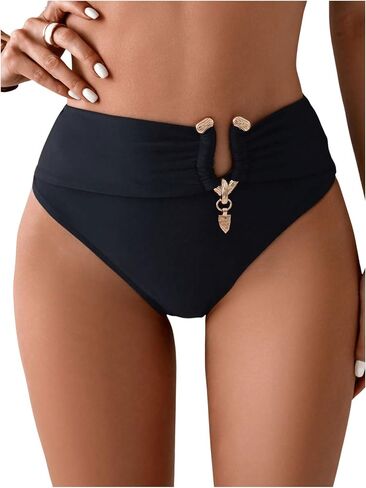 OYOANGLE Women's Metallic Sparkly O Ring Bathing Suit Bottoms High Waisted Bikini Bottom in Saudi Arabia