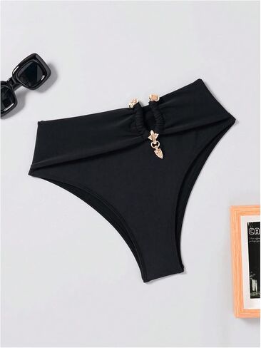 OYOANGLE Women's Metallic Sparkly O Ring Bathing Suit Bottoms High Waisted Bikini Bottom in Saudi Arabia