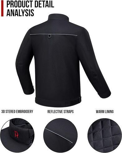 Motorcycle Jacket with CE Armor, Motorbike Riding Protective Gear with Removable Liner All Season Black L in Saudi Arabia