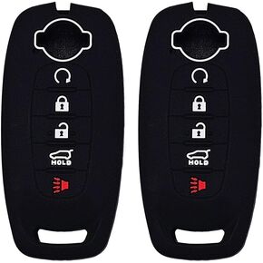 Autobase Silicone Key Fob Cover for 2023 2024 2025 Nissan Rogue Pathfinder Sentra | Rubber Remote Key Fob Protector Case with 5 Buttons - Black and Pink - 2 Pcs
