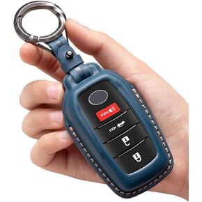 for Toyota Key Fob Cover Leather Car Key Fob Case Keychain Compatible for Venza Tundra Rav4 Prime Sienna Corolla Cross Crown Hilux Key Holder -Black