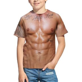 Kid's Print 3D Novelty Muscles Crewneck Cool Short Sleeve Funny Graphic T Shirts for Youth Boys Girls 4-14 Years