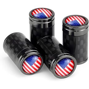 BESULEN 4PCS Car Tire Valve Stem Cap Covers, USA American Flag Dustproof Auto Rim Wheel Stem Air Cap Protector Screws, Car Exterior Accessories for Vehicles, Motorcycles, Bikes（Black/Colored Flag）