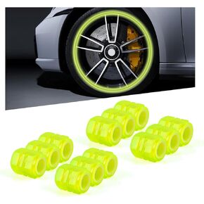12pcs Car Edire Valve Caps ، أغطية صمام هواء Auto Auto المقاومة للتآكل المضيئة ، توهج في إكسسوارات الديكور الخارجي للمركبة المظلمة ، Universal for Suv Sedan Motorcycle (Red)