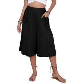 Bianstore Women's Culottes Casual Wide Leg Capris Elastic Waist Palazzo Beach Pants