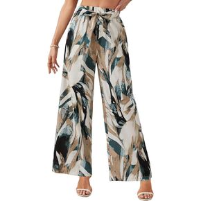 Patgoal Women Wide Leg Pants High Waisted Palazzo Pants Lounge Beach Work Casual Flowy Tie Knot Trousers with Pockets