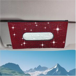 Bling Car Sun Visor Tissue Box Holder, PU Leather Auto Paper Towel Cover, Glitter Crystal Rhinestone Napkin Holder, Car Decoration Accessories for Women (Black)