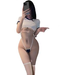 JasmyGirls Anime Cosplay Lingerie for Women Japanese School Girl Outfit Kawaii Role Playing Uniform Costumes Sheer Femboy Bodysuit