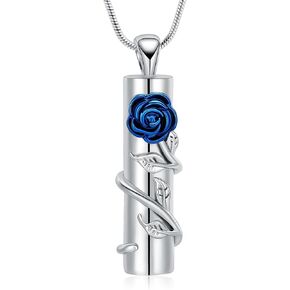 Rose Flower Urn Necklace for Ashes with Hollow Cylinder Cremation Jewelry Urn Pendant Memorial Lockets for Ashes for Women Men