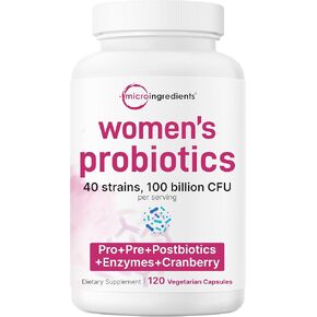 Women’s Probiotics 100 Billion CFU, 120 Veggie Capsules | 40 Strains with Cranberry, Hibiscus, D-Mannose, & More | Extra Strength Synbiotic & Enzyme Complex | Supports Vaginal Flora & Gut Health