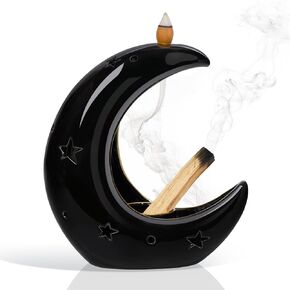 Zenbless Moon متعدد الاستخدامات حامل البخور الخلفي السيراميك وشلال الموقد ، لحرق المريمية ، بالو سانتو ، مخروط الخلفية والشمعة ، ديكور الغرفة الزخرفية العطرية ، الحاضر المثالي (أبيض)