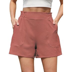 Womens Casual Elastic Waist Shorts High Waisted Wide Leg Lightweight Beach Shorts with Pockets