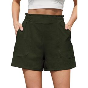 Womens Casual Elastic Waist Shorts High Waisted Wide Leg Lightweight Beach Shorts with Pockets in Kuwait