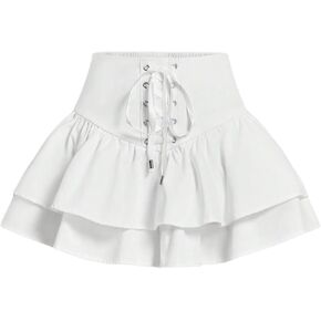 GORGLITTER Women's Ruffle Lace Up Tie Front Layered Shorts Skirt High Waist Flared Skorts