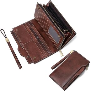 Lannsyne Grain Leather Travel Passport محفظة طويلة للرجال/النساء RFID حظر