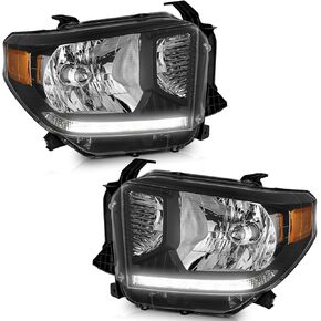 Headlights for 2014-2021 Toyota Tundra, Not For Models W/Adjustable Headlight Leveling Dial/Buttons *Not Compatible* W/Factory LED DRL Models, Headlamp Replacement Chrome Housing in Kuwait