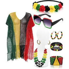 9 Pcs Womens African Attire Set Jamaican Cover Ups African Beach Outfits Juneteenth Crochet Dress Rasta Swimsuits for Summer