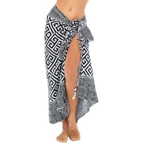 مرة أخرى من بالي نساء هندسي طباعة Sarong Wrap Pareo Swimsuit تغطية تنورة مع مقطع جوز الهند