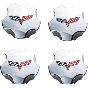 4Pc 2005 2006 2007 Corvette C6 Cross Flag Logo Wheel Center Hub Cap (Chrome Red)