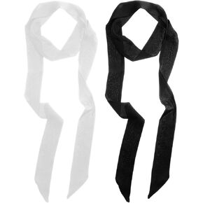 2 pcs Solid Color Long Neckerchief,Skinny Neck Scarf Satin Scarf Belt Satin Belt Ribbon Belts Thin Long Neckerchief for Necktie Handbag Wrap Handle(Black,White)