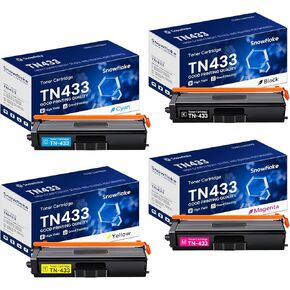 TN433 TN-433 Toner Cartridge Set 4 Pack Compatible TN433BK TN433C TN433M TN433Y Toner Cartridge Replacement for Brother TN433 MFC-L8900CDW HL-L8360CDW MFC-L8610CDW Printer.