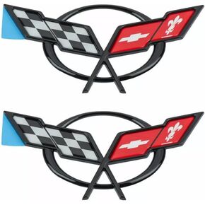 Front & Rear Emblems Badge Flags New 19207384 19207385 Replacement for 1997-2004 C5 2pcs (Black Red)