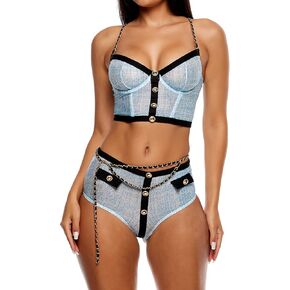 Forplay womens Keep It Classy Mesh Bustier Lingerie Set