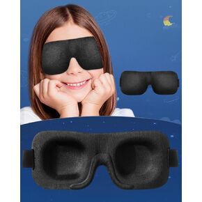 Sleeping Eye Mask for Kids，Super Soft Foams and Cute 3D Contoured Cup Sleep Eye Cover for Teens Boys Girls，Blackout Eye Mask for Travel，Adjustable Elastic Band Shading Blindfolds